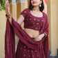 Rajwada Wine Georgette Embellished Semi Stitched Lehenga With Unstitched Blouse For Women