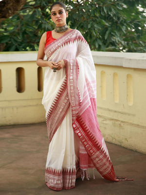 Rajwada White Cotton Saree With Unstitched Blouse For Women