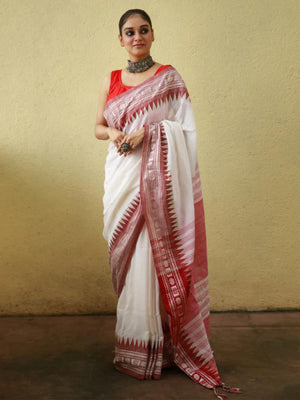 Rajwada White Cotton Saree With Unstitched Blouse For Women