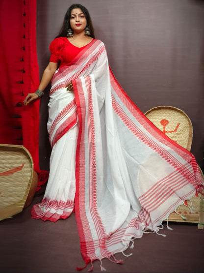 Rajwada White Cotton  Saree With Unstitched Blouse For Women