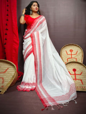 Rajwada White Cotton  Saree With Unstitched Blouse For Women