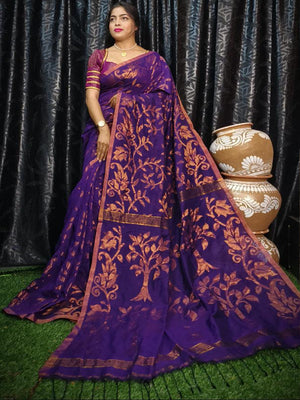 Rajwada Purple Cotton Saree With Unstitched Blouse For Women
