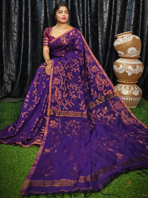 Rajwada Purple Cotton Saree With Unstitched Blouse For Women
