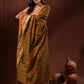Rajwada Mustard Temple Border Cotton Blend Saree  With Unstitched Blouse for Women