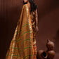 Rajwada Mustard Temple Border Cotton Blend Saree  With Unstitched Blouse for Women