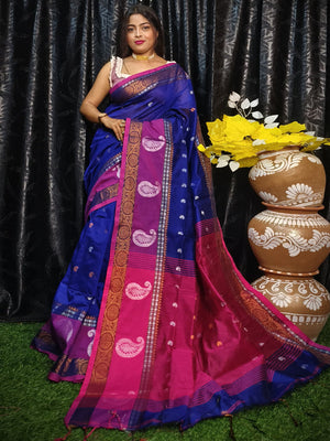 Rajwada Royal Blue Silk Blend Saree with Unstitched Blouse For Women
