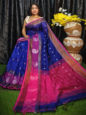 Rajwada Royal Blue Silk Blend Saree with Unstitched Blouse For Women