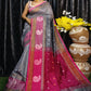 Rajwada Grey Silk Blend Saree with Unstitched Blouse For Women