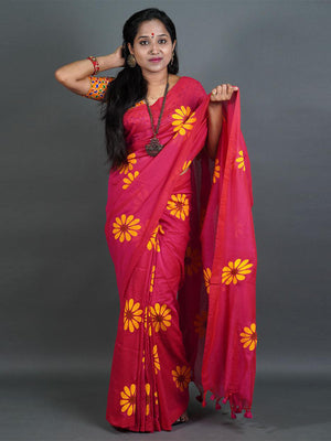 Rajwada Pink Printed Cotton Saree With Unstitched Blouse For Women