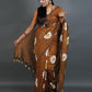 Rajwada Brown Printed Cotton Saree With Unstitched Blouse For Women