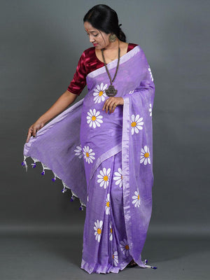 Rajwada Purple Printed Cotton Saree With Unstitched Blouse For Women