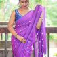 Rajwada Purple Embroidered Cotton Saree With Unstitched Blouse For Women