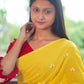 Rajwada Yellow Embroidered Cotton Saree With Unstitched Blouse For Women