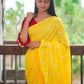 Rajwada Yellow Embroidered Cotton Saree With Unstitched Blouse For Women