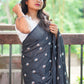 Rajwada Black Embroidered Cotton Saree With Unstitched Blouse For Women