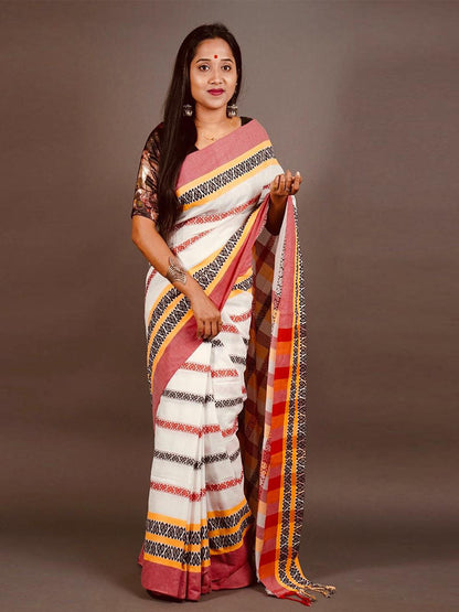 Rajwada Multi-Colour Woven Cotton Saree With Unstitched Blouse for Women