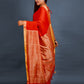 Rajwada Red Solid Cotton Saree With Unstitched Blouse for Women