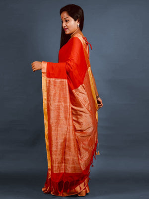 Rajwada Red Solid Cotton Saree With Unstitched Blouse for Women