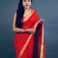 Rajwada Red Solid Cotton Saree With Unstitched Blouse for Women