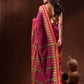 Rajwada Pink Temple Border Cotton Blend Saree  With Unstitched Blouse for Women