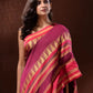 Rajwada Pink Temple Border Cotton Blend Saree  With Unstitched Blouse for Women