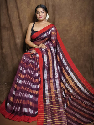 Rajwada Purple Woven Cotton Saree with Unstitched Blouse for Women