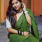Rajwada Dark Green Cotton Handloom Saree  With Unstitched Blouse for Women
