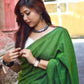 Rajwada Dark Green Cotton Handloom Saree  With Unstitched Blouse for Women