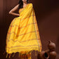 Rajwada Yellow Temple Border Cotton Blend Saree  With Unstitched Blouse for Women