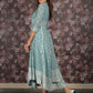 Rajwada Sea Green Foil Printed Fit and Flared Stitched Georgette Kurta for Women