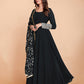 Black Faux Georgette Solid Stitched Kurta Set