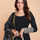 Black Faux Georgette Solid Stitched Kurta Set