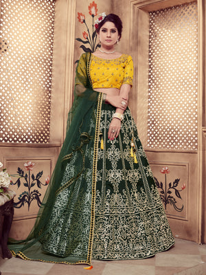 Rajwada Women Dark Green Silk Foil Work Semi Stitched Lehenga With  Unstitched Blouse