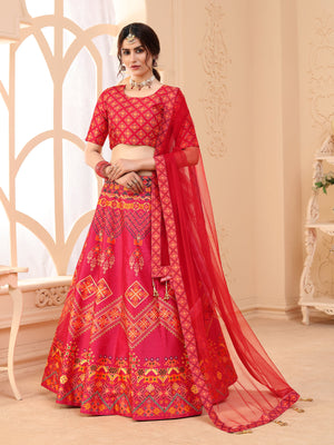 Rajwada Women Magenta Semi Stitched Lehenga With  Unstitched Blouse