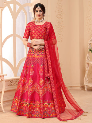 Rajwada Women Magenta Semi Stitched Lehenga With  Unstitched Blouse