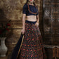 Rajwada Women Dark Blue Blend Silk Embroidered Semi Stitched Lehenga With  Unstitched Blouse