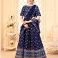 Rajwada Women Navy Blue Semi Stitched Lehenga With  Unstitched Blouse