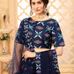 Rajwada Women Navy Blue Semi Stitched Lehenga With  Unstitched Blouse