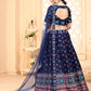 Rajwada Women Navy Blue Semi Stitched Lehenga With  Unstitched Blouse
