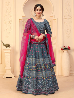 Rajwada Women Grey Semi Stitched Lehenga With  Unstitched Blouse