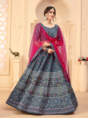 Rajwada Women Grey Semi Stitched Lehenga With  Unstitched Blouse