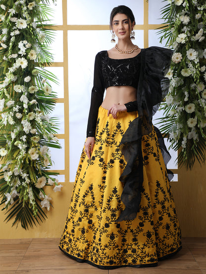 Rajwada Women Yellow Art Silk Embroidered Semi Stitched Lehenga With  Unstitched Blouse