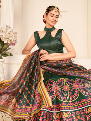 Rajwada Women Dark Green Semi Stitched Lehenga With  Unstitched Blouse