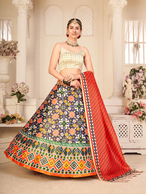 Rajwada Women Multicolor Semi Stitched Lehenga With  Unstitched Blouse