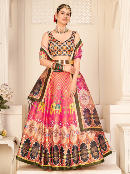 Rajwada Women Multicolor Semi Stitched Lehenga With  Unstitched Blouse