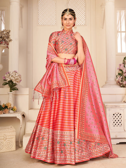 Rajwada Women Pink Semi Stitched Lehenga With  Unstitched Blouse