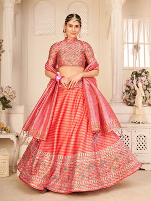 Rajwada Women Pink Semi Stitched Lehenga With  Unstitched Blouse
