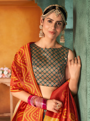 Rajwada Women Olive Green Semi Stitched Lehenga With  Unstitched Blouse