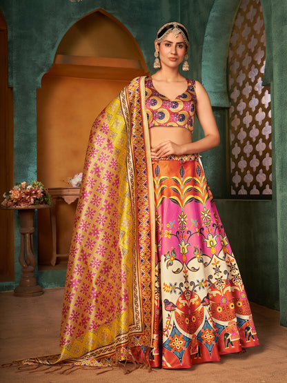 Rajwada Women Multicolor Semi Stitched Lehenga With  Unstitched Blouse