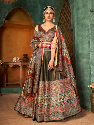 Rajwada Women Multicolor Semi Stitched Lehenga With  Unstitched Blouse